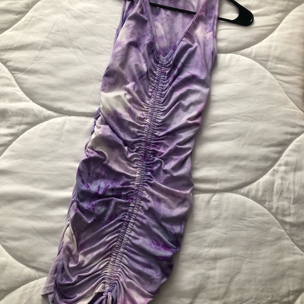 Purple tie dye scrunched dress